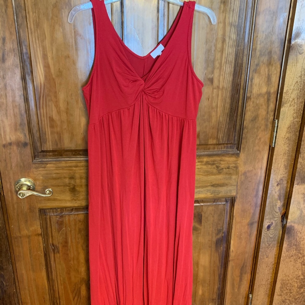 Twist front red maternity maxi dress